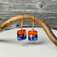 Vibrant Orange and Blue Earrings Sterling Silver Fused Glass Earrings