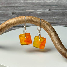 Bright and Warm Yellow and Orange Earrings: Sterling Silver Fused Glass Earrings