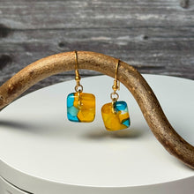 Fresh Yellow and Turquoise Earrings: Sterling Silver Fused Glass Earrings