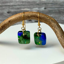 Blue and Green Earrings Sterling Silver Fused Glass Earrings