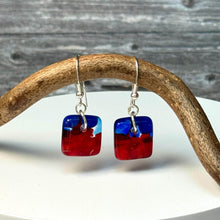 Red and Blue Earrings Sterling Silver Fused Glass Earrings