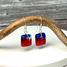 Red and Blue Earrings Sterling Silver Fused Glass Earrings