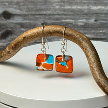 Energising Orange and Turquoise Earrings: Sterling Silver Fused Glass Earrings