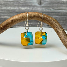 Fresh Yellow and Turquoise Earrings: Sterling Silver Fused Glass Earrings