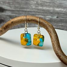 Fresh Yellow and Turquoise Earrings: Sterling Silver Fused Glass Earrings