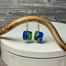 Blue and Green Earrings Sterling Silver Fused Glass Earrings