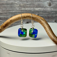 Blue and Green Earrings Sterling Silver Fused Glass Earrings