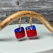 Red and Blue Earrings Sterling Silver Fused Glass Earrings