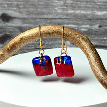 Red and Blue Earrings Sterling Silver Fused Glass Earrings