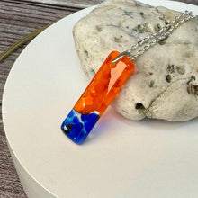 Orange and Blue Long Pendant Necklace / Vibrant Fused Glass Jewellery