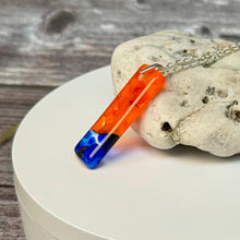 Orange and Blue Long Pendant Necklace / Vibrant Fused Glass Jewellery