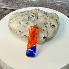 Orange and Blue Long Pendant Necklace / Vibrant Fused Glass Jewellery