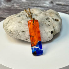 Orange and Blue Long Pendant Necklace / Vibrant Fused Glass Jewellery