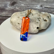 Orange and Blue Long Pendant Necklace / Vibrant Fused Glass Jewellery