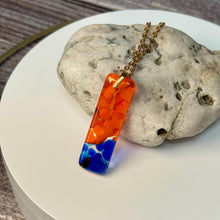 Orange and Blue Long Pendant Necklace / Vibrant Fused Glass Jewellery