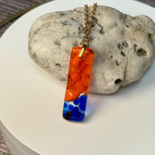 Orange and Blue Long Pendant Necklace / Vibrant Fused Glass Jewellery