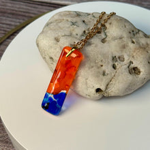 Orange and Blue Long Pendant Necklace / Vibrant Fused Glass Jewellery