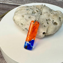 Orange and Blue Long Pendant Necklace / Vibrant Fused Glass Jewellery