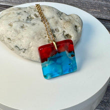 Red and Turquoise Square Necklace / Vibrant Fused Glass Jewellery