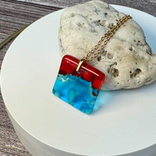 Red and Turquoise Square Necklace / Vibrant Fused Glass Jewellery