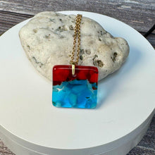 Red and Turquoise Square Necklace / Vibrant Fused Glass Jewellery