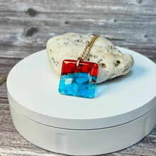 Red and Turquoise Square Necklace / Vibrant Fused Glass Jewellery