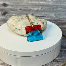 Red and Turquoise Square Necklace / Vibrant Fused Glass Jewellery