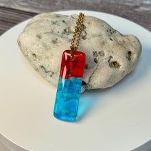 Red and Turquoise Long Pendant Necklace / Vibrant Fused Glass Jewellery