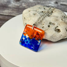 Orange and Blue Square Necklace / Vibrant Fused Glass Jewellery