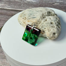 Green and Purple Square Necklace / Vibrant Fused Glass Jewellery