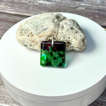 Green and Purple Square Necklace / Vibrant Fused Glass Jewellery