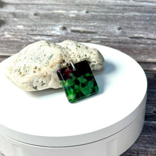 Green and Purple Square Necklace / Vibrant Fused Glass Jewellery