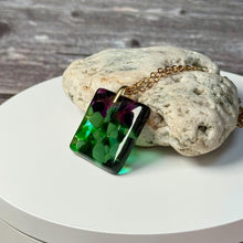 Green and Purple Square Necklace / Vibrant Fused Glass Jewellery