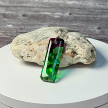 Green and Purple Long Pendant Necklace / Vibrant Fused Glass Jewellery