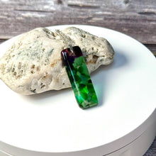 Green and Purple Long Pendant Necklace / Vibrant Fused Glass Jewellery