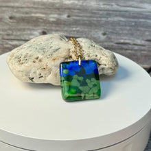 Blue and Green Square Necklace / Vibrant Fused Glass Jewellery