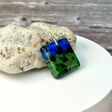 Blue and Green Square Necklace / Vibrant Fused Glass Jewellery