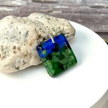 Blue and Green Square Necklace / Vibrant Fused Glass Jewellery