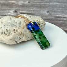 Blue and Green Long Pendant Necklace / Vibrant Fused Glass Jewellery