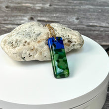Blue and Green Long Pendant Necklace / Vibrant Fused Glass Jewellery
