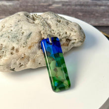 Blue and Green Long Pendant Necklace / Vibrant Fused Glass Jewellery