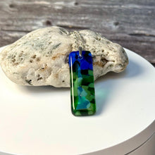 Blue and Green Long Pendant Necklace / Vibrant Fused Glass Jewellery
