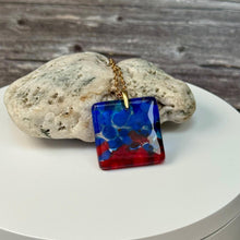 Red and Blue Square Necklace / Vibrant Fused Glass Jewellery
