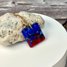 Red and Blue Square Necklace / Vibrant Fused Glass Jewellery