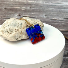 Red and Blue Square Necklace / Vibrant Fused Glass Jewellery
