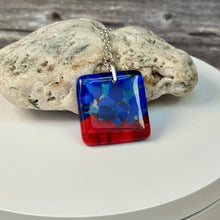 Red and Blue Square Necklace / Vibrant Fused Glass Jewellery