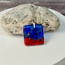 Red and Blue Square Necklace / Vibrant Fused Glass Jewellery