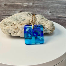 Blue and Turquoise Square Necklace / Vibrant Fused Glass Jewellery