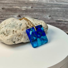 Blue and Turquoise Square Necklace / Vibrant Fused Glass Jewellery