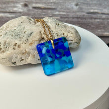 Blue and Turquoise Square Necklace / Vibrant Fused Glass Jewellery